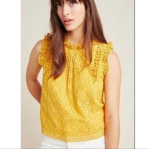 Anthropologie Maeve mustard yellow eyelet top, US size 2
